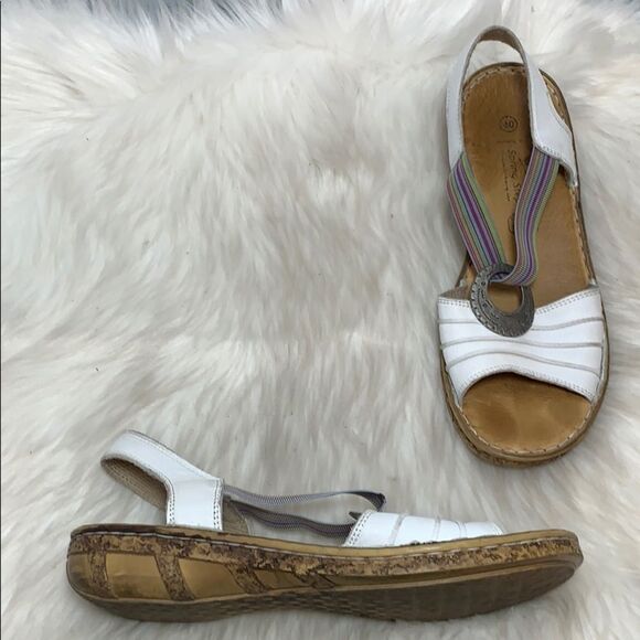 Spring Step Rustic White Leather Sandals Sz 10 - Picture 1 of 6